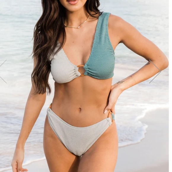 💕Textured Teal and Taupe Bikini Size Med New - Picture 2 of 9